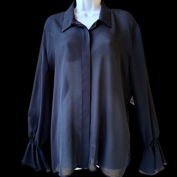 Wheaton & Katz Ltd LIMITED EDITION Long Sleeve Blouse Button Up SHEER Large New - Picture 5 of 12